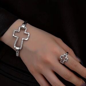 Silver Plated Cross Bracelet and Ring Set Size 8 NWT